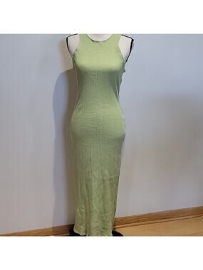 Reformation Green Yellow Bodycon Dress Mock Neck Sleeveless